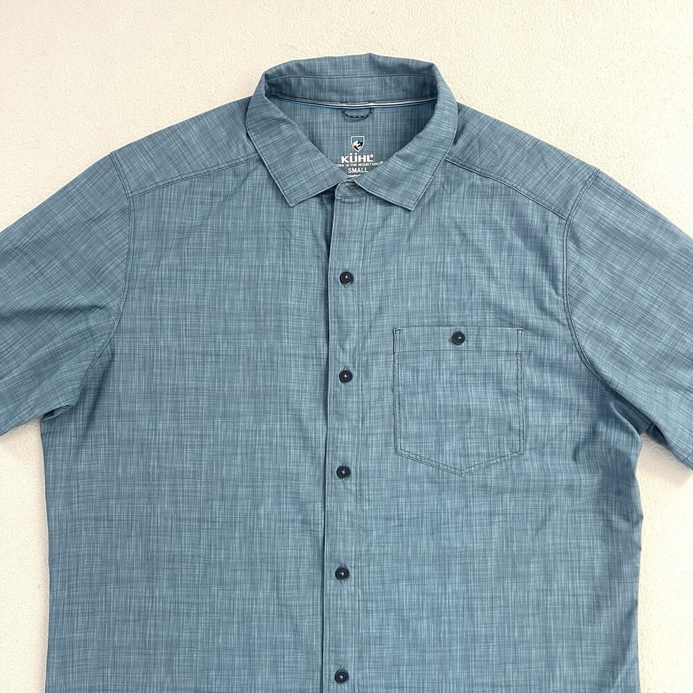 Kuhl Men Blue Persuadr Lightweight UPF 50+ Short Sleeve SS Button Shirt 7428 S